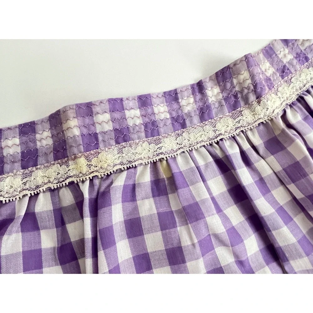 Vintage Purple Gingham Half Apron Lace Trim Rick Rack Two Pocket Retro Handmade